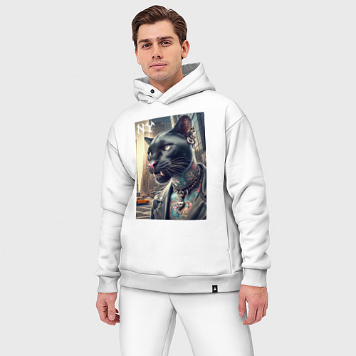 Мужской костюм оверсайз Cool dude panther from New York - ai art / Белый – фото 3