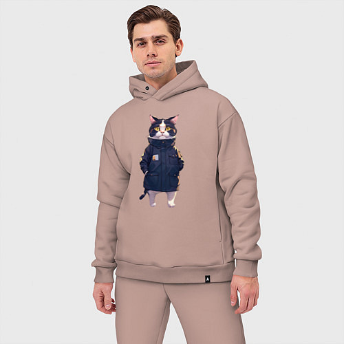 Мужской костюм оверсайз Кот в длинной куртке / Пыльно-розовый – фото 3