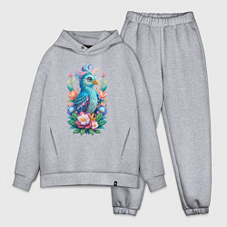 Мужской костюм оверсайз Голубая птица среди цветов