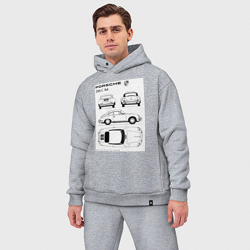 Мужской костюм оверсайз Машина Porsche / Меланж – фото 3