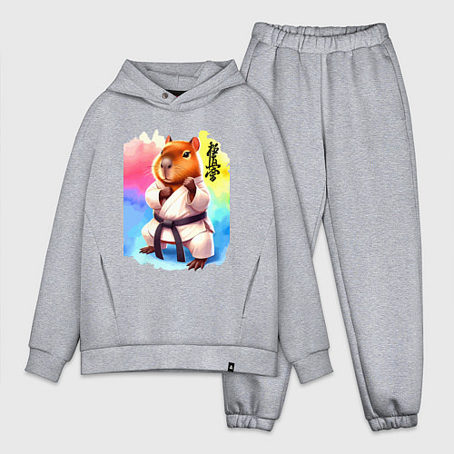 Мужской костюм оверсайз Кёкусинкай карате - капибара / Меланж – фото 1