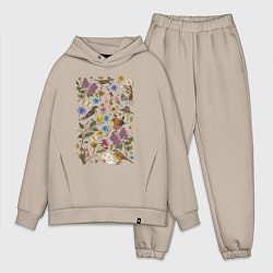 Мужской костюм оверсайз Птицы, бабочки, цветы, цвет: миндальный