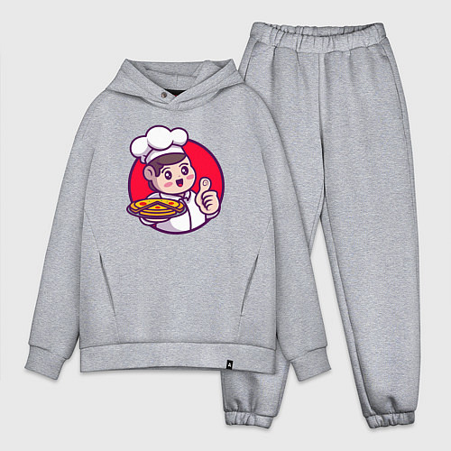 Мужской костюм оверсайз Повар и пицца / Меланж – фото 1