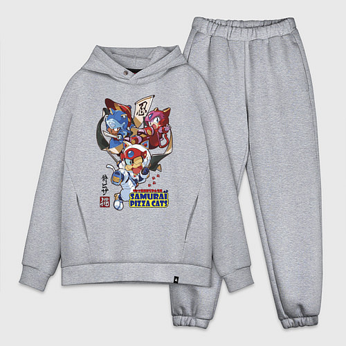 Мужской костюм оверсайз Samurai pizza cats / Меланж – фото 1