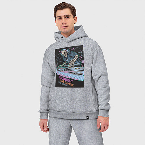 Мужской костюм оверсайз Диджей скелет в наушниках / Меланж – фото 3