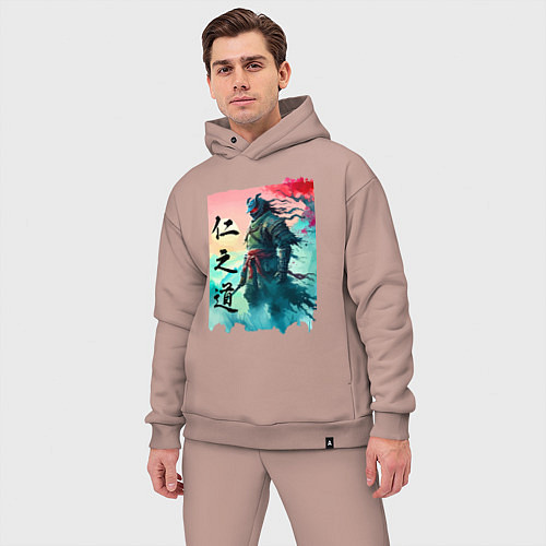 Мужской костюм оверсайз Japanese samurai - ghost of Tsushima sketch / Пыльно-розовый – фото 3