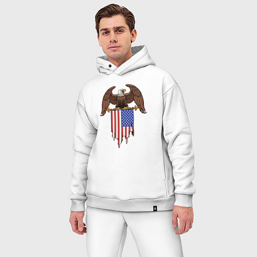 Мужской костюм оверсайз Орёл с американским флагом / Белый – фото 3