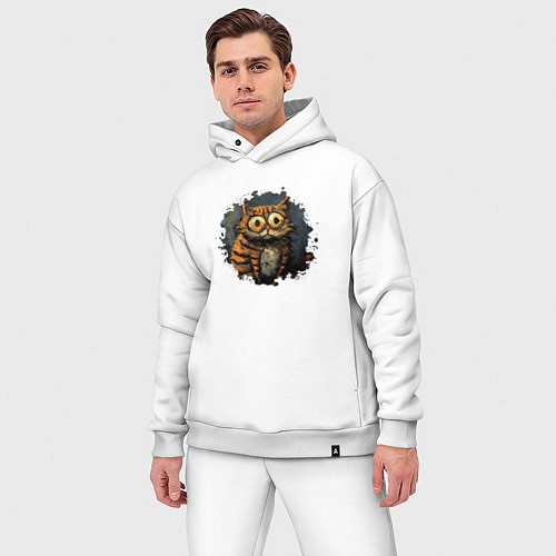 Мужской костюм оверсайз Большеглазый рыжий кот маслом / Белый – фото 3