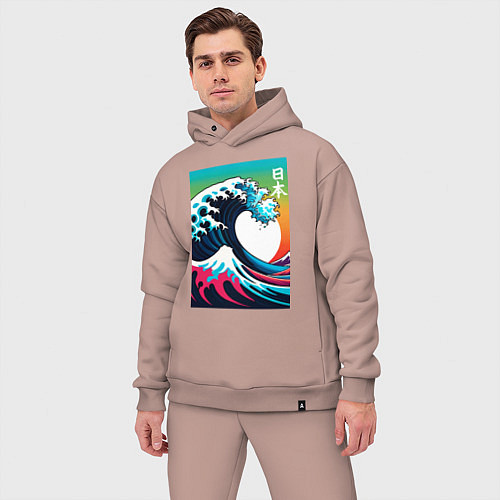 Мужской костюм оверсайз Japanese wave - ai art / Пыльно-розовый – фото 3