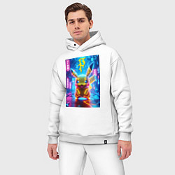 Мужской костюм оверсайз Неоновый Пикачу - нейроарт, цвет: белый — фото 2