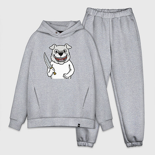 Мужской костюм оверсайз Пес маньяк с ножом / Меланж – фото 1