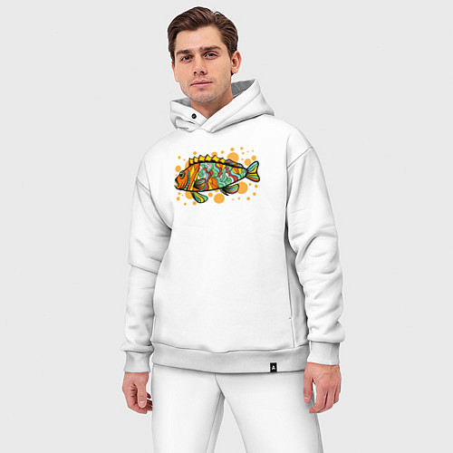 Мужской костюм оверсайз Разноцветная рыбка / Белый – фото 3