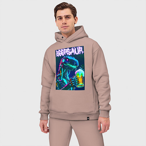 Мужской костюм оверсайз Neon cyber beersaur - neon glow fantasy / Пыльно-розовый – фото 3