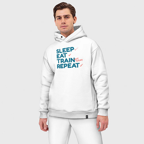 Мужской костюм оверсайз Eat sleep train repeat - blue and red / Белый – фото 3