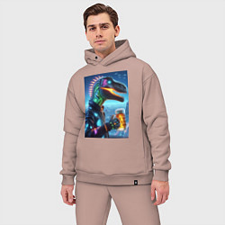 Мужской костюм оверсайз Крутой неоновый пивозавр в мегаполисе - киберпанк, цвет: пыльно-розовый — фото 2