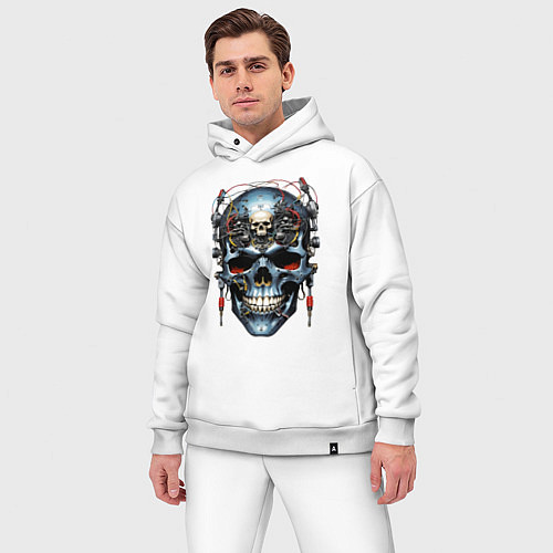 Мужской костюм оверсайз Кибер череп - нейроарт фантазия / Белый – фото 3