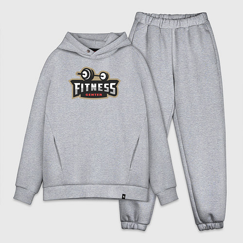 Мужской костюм оверсайз Штанга - фитнес центр / Меланж – фото 1