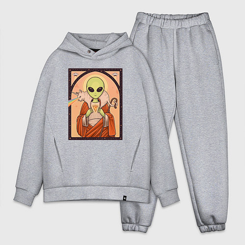 Мужской костюм оверсайз Пришелец и кот-единорог / Меланж – фото 1