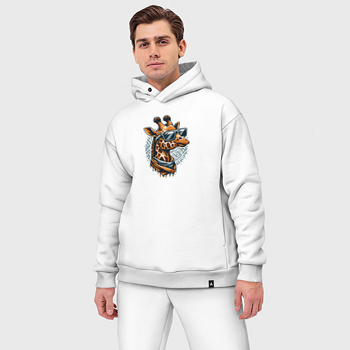 Мужской костюм оверсайз Портрет жирафа в черных очках / Белый – фото 3