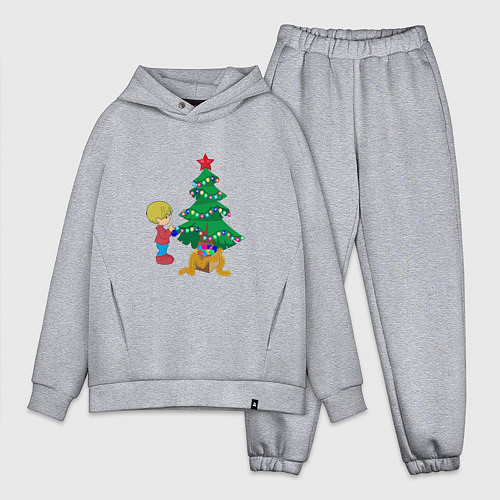Мужской костюм оверсайз Ребенок украшает елку / Меланж – фото 1