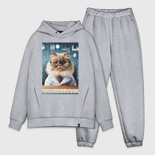 Мужской костюм оверсайз Кот аналитик - нейроарт / Меланж – фото 1