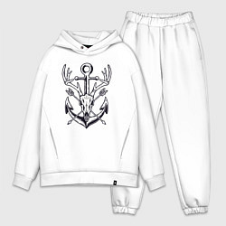 Мужской костюм оверсайз Череп оленя и якорь, цвет: белый