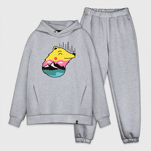 Мужской костюм оверсайз Лесной медведь и человек / Меланж – фото 1