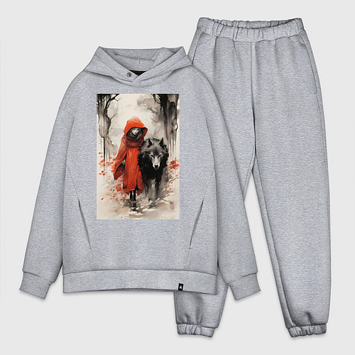Мужской костюм оверсайз Красная шапочка с волком / Меланж – фото 1