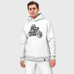 Мужской костюм оверсайз Крыса байкер на мотоцикле чоппере, цвет: белый — фото 2