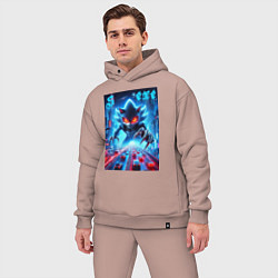 Мужской костюм оверсайз Hedgehog in neon metropolis - ai art, цвет: пыльно-розовый — фото 2