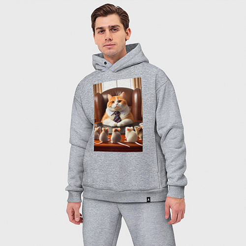 Мужской костюм оверсайз Рыжий кот босс - нейроарт / Меланж – фото 3