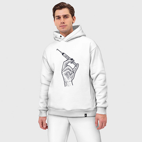 Мужской костюм оверсайз Шприц с вакциной / Белый – фото 3