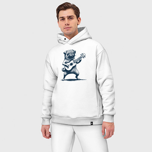 Мужской костюм оверсайз Мопс с гитарой укулеле / Белый – фото 3