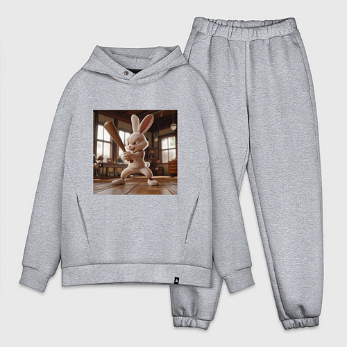 Мужской костюм оверсайз Заяц и бейсбол / Меланж – фото 1