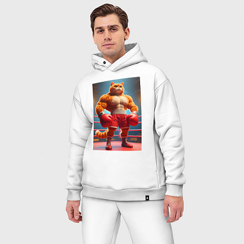 Мужской костюм оверсайз Рыжий котяра профессиональный боксёр - нейроарт / Белый – фото 3