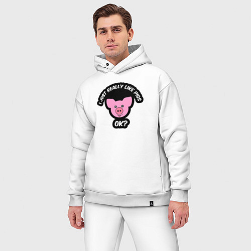 Мужской костюм оверсайз Мне очень нравятся свиньи / Белый – фото 3