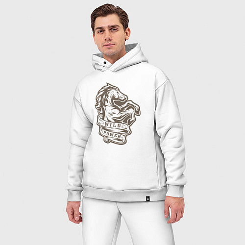 Мужской костюм оверсайз Конь - дикая энергия / Белый – фото 3