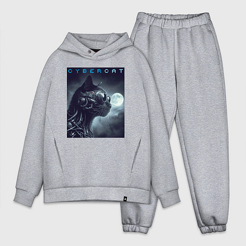 Мужской костюм оверсайз Cyber black cat - ai art fantasy / Меланж – фото 1