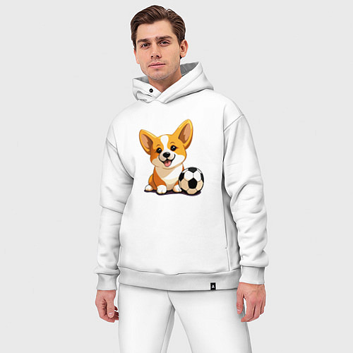 Мужской костюм оверсайз Корги с футбольным мячом / Белый – фото 3