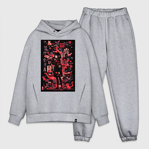 Мужской костюм оверсайз Девушка кошка / Меланж – фото 1