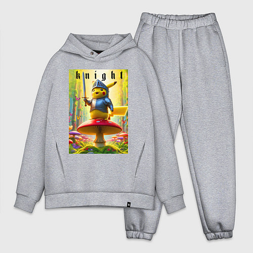 Мужской костюм оверсайз Пикачу - рыцарь на мухоморе / Меланж – фото 1