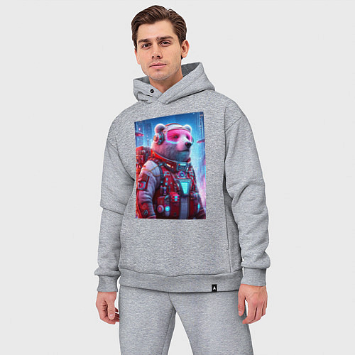 Мужской костюм оверсайз Кибер мишка - киберпанк нейроарт / Меланж – фото 3