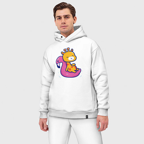 Мужской костюм оверсайз Жираф в бассейне / Белый – фото 3