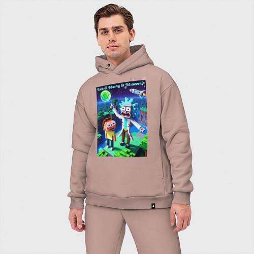 Мужской костюм оверсайз Рик и Морти и Майнкрафт - коллаба / Пыльно-розовый – фото 3