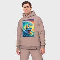 Мужской костюм оверсайз Рик и Морти - сёрфинг на акуле, цвет: пыльно-розовый — фото 2