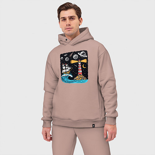 Мужской костюм оверсайз Маяк и парусник / Пыльно-розовый – фото 3