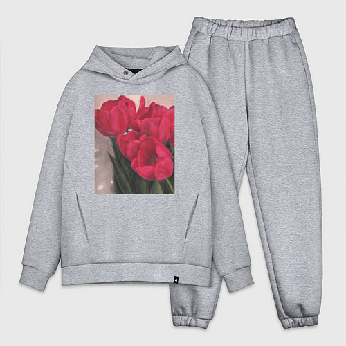 Мужской костюм оверсайз Тюльпаны красные / Меланж – фото 1