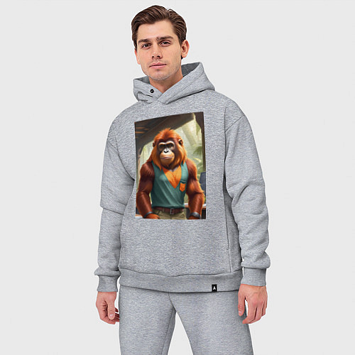 Мужской костюм оверсайз Орангутанг хуманизация / Меланж – фото 3