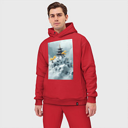 Мужской костюм оверсайз Тихий японский пейзаж, цвет: красный — фото 2