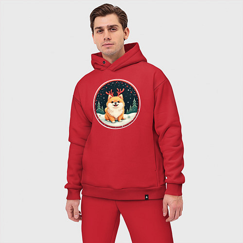 Мужской костюм оверсайз Милый померанец с оленьими рожками / Красный – фото 3